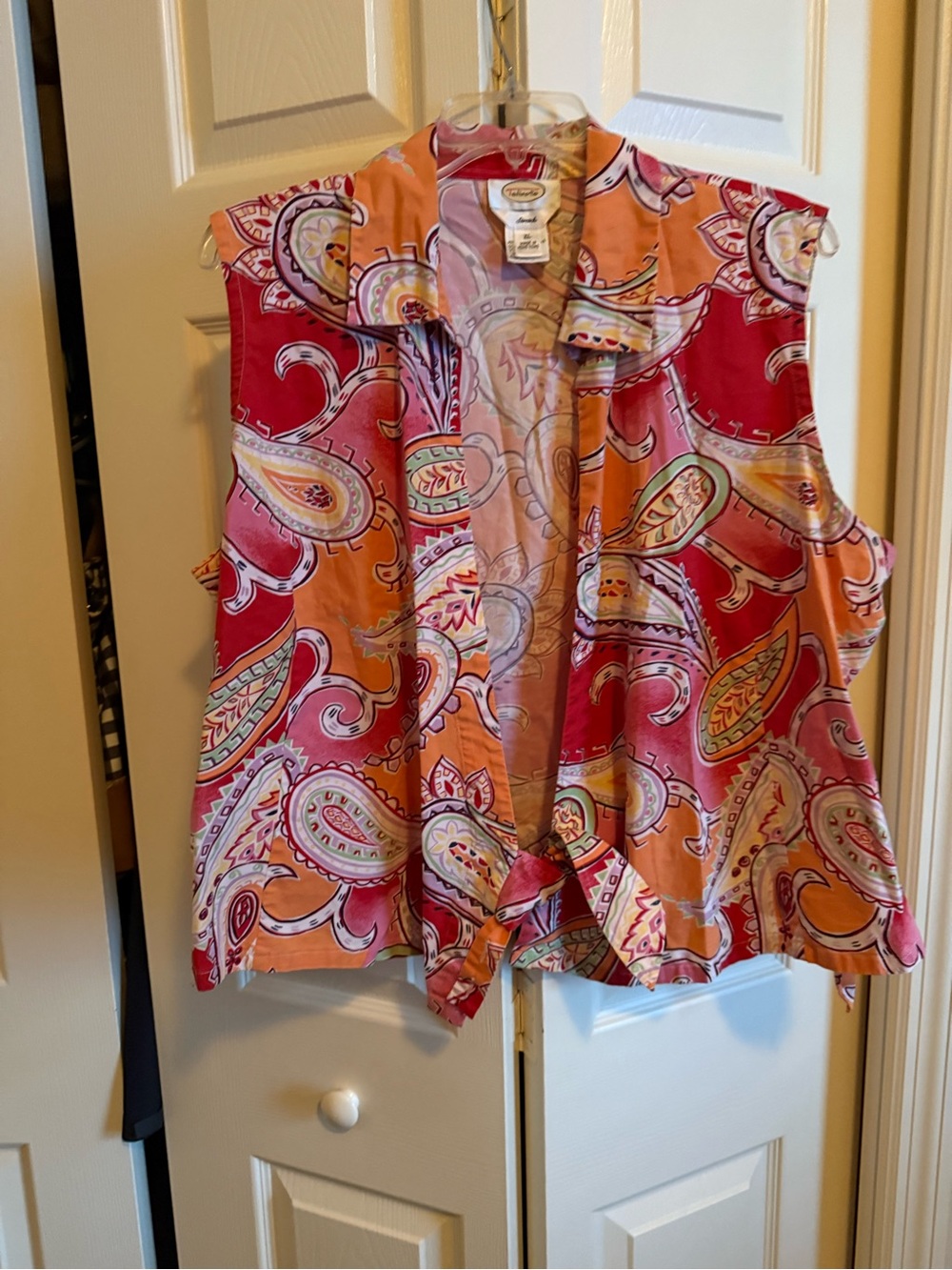 Talbots 2XL New Sleeveless Paisley Tie-Front Tank in Coral and Pink